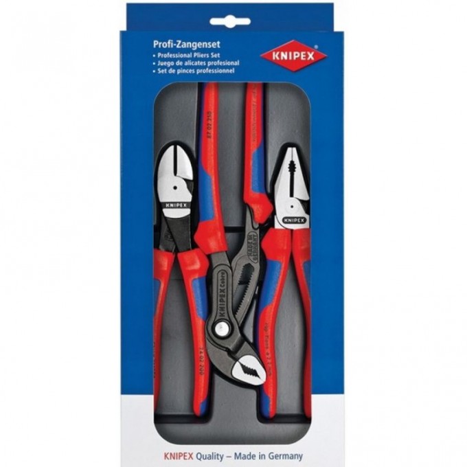 Набор шарнирно-губцевого инструмента KNIPEX из 3 предметов для слесарных, электромонтажных и сантехнических работ KN-002011S1