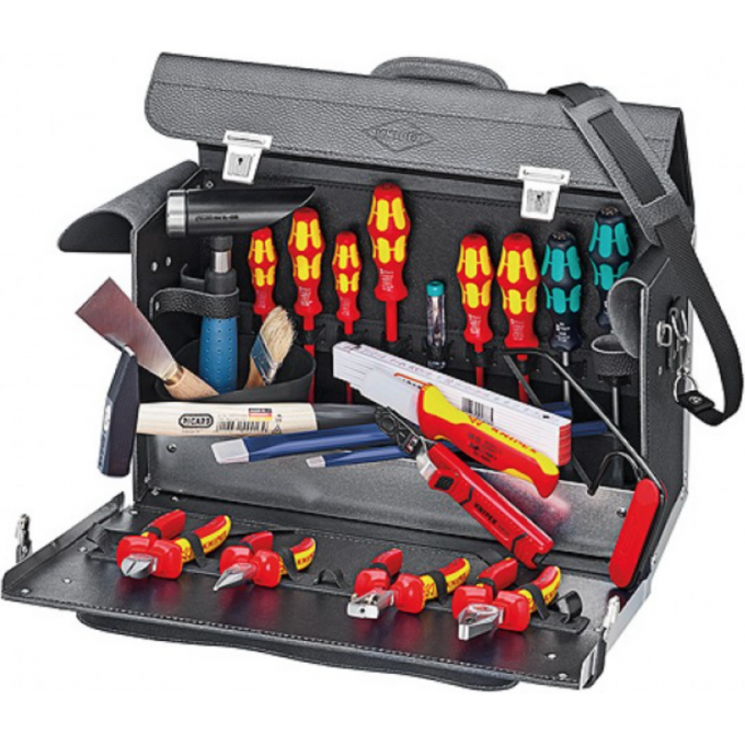 Набор инструментов электромонтажный KNIPEX 24 предмета в кожаном чемодане KN-002101TL