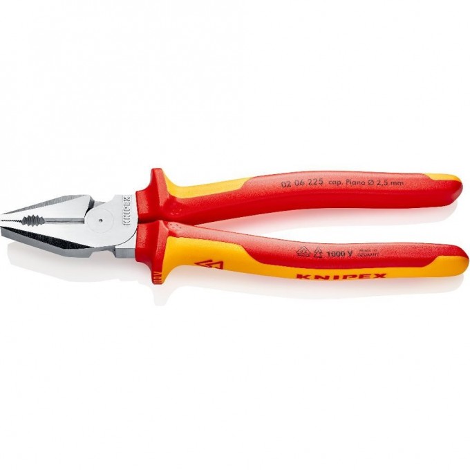 Плоскогубцы комбинированные особой мощности KNIPEX 225 мм хромированные с двухкомпонентными чехлами VDE KN-0206225