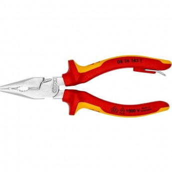 Плоскогубцы удлиненные комбинированные KNIPEX 145 мм с многокомпонентными чехлами VDE KN-0826145TBK