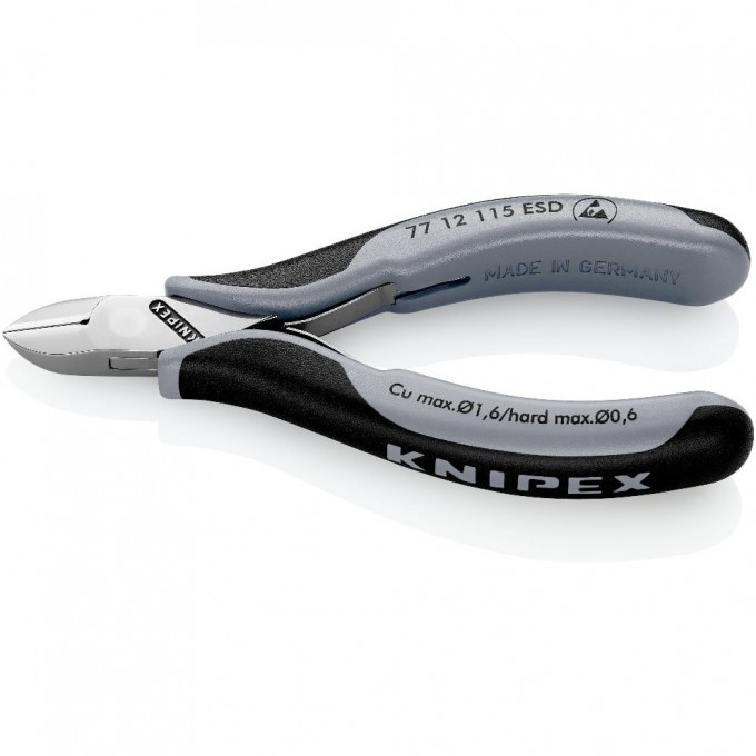 Бокорезы антистатические диагональные KNIPEX для электроники ⌀0..6 мм KN-7712115ESD