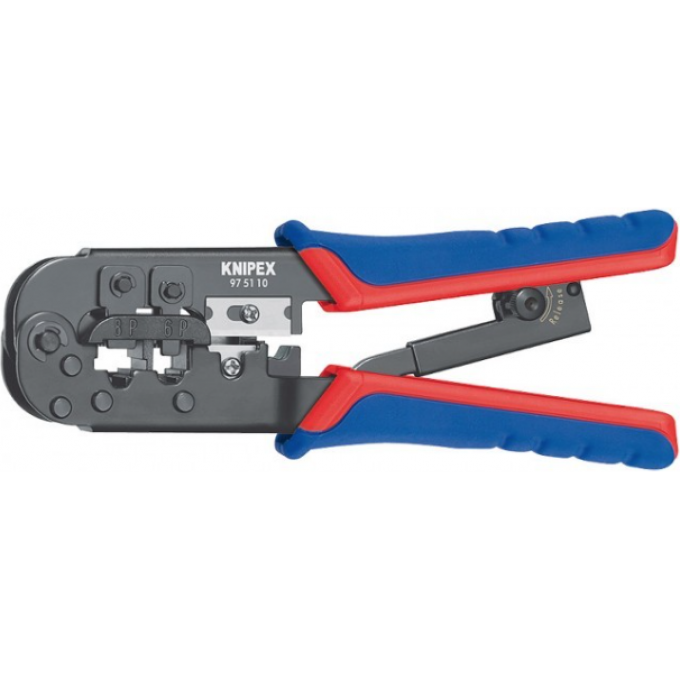 Кримпер для опрессовки штекеров Western KNIPEX RJ 11/12 (9,65 мм) и RJ 45 (11,68 мм) KN-975110